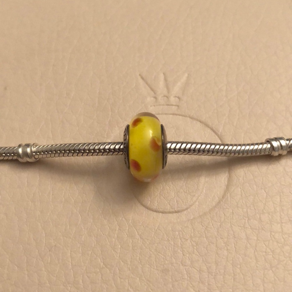 Auth Pandora Yellow/Orange Polka Dot Murano Glass